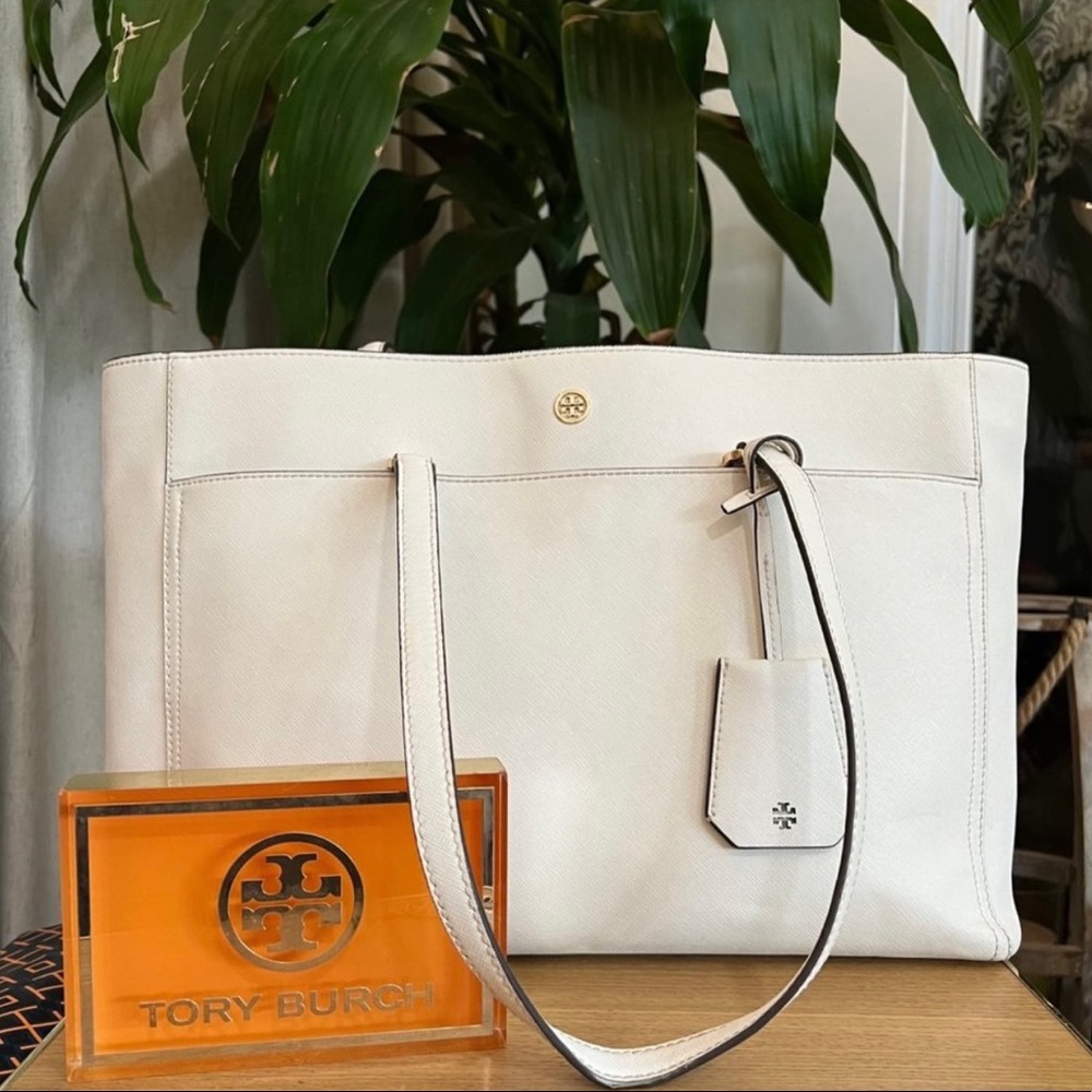 Tory Burch authentic white leather parker/robinson tote